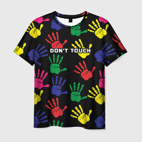 Мужская футболка 3D с принтом Dont touch / Не трогать в Белгороде, 100% полиэфир | прямой крой, круглый вырез горловины, длина до линии бедер | dont touch | надпись на английском | не трогать | отпечаток | рука | цветной