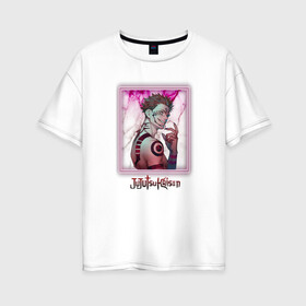 Женская футболка хлопок Oversize с принтом Сукунна в Белгороде, 100% хлопок | свободный крой, круглый ворот, спущенный рукав, длина до линии бедер
 | gojo | itadori | jujutsu | satoro | sukua | годжо | итадори | магическая битва | сукунна | юдзи