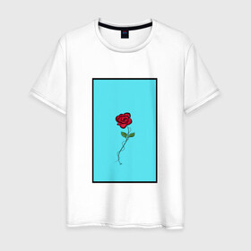 Мужская футболка хлопок с принтом Одинокая роза в Белгороде, 100% хлопок | прямой крой, круглый вырез горловины, длина до линии бедер, слегка спущенное плечо. | rose | колючая проволока | колючки | роза | шипы