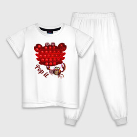 Детская пижама хлопок с принтом Краб, поп-ит, симпл-димпл в Белгороде, 100% хлопок |  брюки и футболка прямого кроя, без карманов, на брюках мягкая резинка на поясе и по низу штанин
 | Тематика изображения на принте: crab | pop it | simple dimple | краб | поп ит | симпл димпл