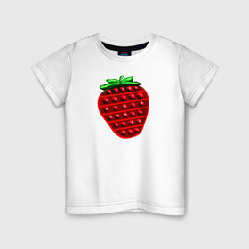 Детская футболка хлопок с принтом Клубника, поп-ит, симпл-димпл в Белгороде, 100% хлопок | круглый вырез горловины, полуприлегающий силуэт, длина до линии бедер | pop it | simple dimple | strawberry | клубника | поп ит | симпл димпл