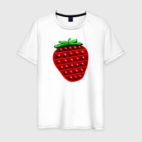 Мужская футболка хлопок с принтом Клубника, поп-ит, симпл-димпл в Белгороде, 100% хлопок | прямой крой, круглый вырез горловины, длина до линии бедер, слегка спущенное плечо. | pop it | simple dimple | strawberry | клубника | поп ит | симпл димпл