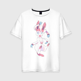 Женская футболка хлопок Oversize с принтом Сильвеон покемон в Белгороде, 100% хлопок | свободный крой, круглый ворот, спущенный рукав, длина до линии бедер
 | волшебные животные | милота | мифические существа | няшка | фея