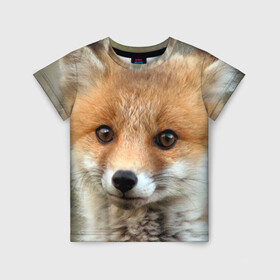 Детская футболка 3D с принтом Миленький лисенок в Белгороде, 100% гипоаллергенный полиэфир | прямой крой, круглый вырез горловины, длина до линии бедер, чуть спущенное плечо, ткань немного тянется | fox | foxy | животное | звери | лиса | лисенок | лисичка | милая | рыжая | фокс