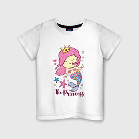 Детская футболка хлопок с принтом Маленькая принцесса русалочка в Белгороде, 100% хлопок | круглый вырез горловины, полуприлегающий силуэт, длина до линии бедер | девочка | любовь | море | морские звезды | океан | русалка | русалочка | сердечки