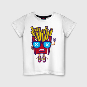Детская футболка хлопок с принтом Real Free в Белгороде, 100% хлопок | круглый вырез горловины, полуприлегающий силуэт, длина до линии бедер | вредная еда | иллюстрация | картошка фри | крутой | стикер