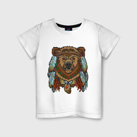 Детская футболка хлопок с принтом Славянский медведь в Белгороде, 100% хлопок | круглый вырез горловины, полуприлегающий силуэт, длина до линии бедер | animal | art | bear | beast | slavic symbols | арт | животное | зверь | медведь | славянская символика