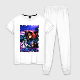 Женская пижама хлопок с принтом Far Cry 3: Blood Dragon в Белгороде, 100% хлопок | брюки и футболка прямого кроя, без карманов, на брюках мягкая резинка на поясе и по низу штанин | bloodragon | farcry | fc 5 | fc5 | фар край