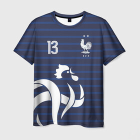 Мужская футболка 3D с принтом Канте в стиле формы Франции в Белгороде, 100% полиэфир | прямой крой, круглый вырез горловины, длина до линии бедер | football | france | kante | евро | канте | лого | логотип | нголо | сборная | сборная франции | форма | франция | французская | футбол