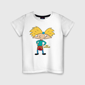 Детская футболка хлопок с принтом Hey Arnold! в Белгороде, 100% хлопок | круглый вырез горловины, полуприлегающий силуэт, длина до линии бедер | arnold | boy | cartoon | face | nickelodeon | арнольд | детство | мальчик | мультик | никелодион | эй арнольд