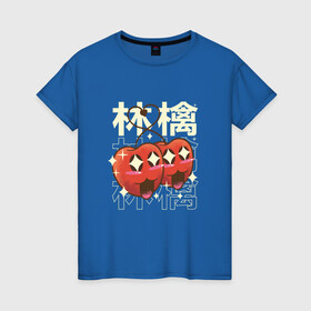 Женская футболка хлопок с принтом Японские кавайные яблоки в Белгороде, 100% хлопок | прямой крой, круглый вырез горловины, длина до линии бедер, слегка спущенное плечо | anime | apple | apples | art | cute | fruit | fruits | japan | japanese | kanji | kawaii | love | manga | алфавит | аниме | арт | в японском стиле | кандзи | красные яблоки | любовь | манга | милота | сердечко | сердце | фрукты | яблоко