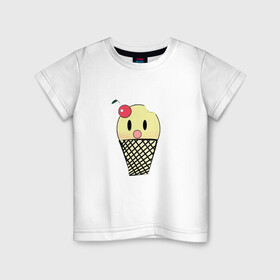 Детская футболка хлопок с принтом  Мороженое Ice-cream в Белгороде, 100% хлопок | круглый вырез горловины, полуприлегающий силуэт, длина до линии бедер | вишня | мороженное | стаканчик | стоит | удивленное