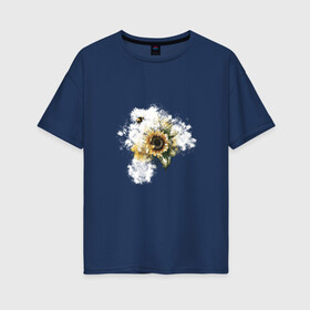 Женская футболка хлопок Oversize с принтом Шмель и подсолнух в Белгороде, 100% хлопок | свободный крой, круглый ворот, спущенный рукав, длина до линии бедер
 | желтый | летающий шмель | лето | насекомые | подсолнух | цветы | шмель