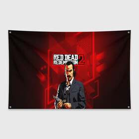 Флаг-баннер с принтом Rockstar Games в Белгороде, 100% полиэстер | размер 67 х 109 см, плотность ткани — 95 г/м2; по краям флага есть четыре люверса для крепления | game | red dead | red dead redemption 2 | redemption 2 | rockstar games | бандиты | дикий запад | игры | ковбои | оружие