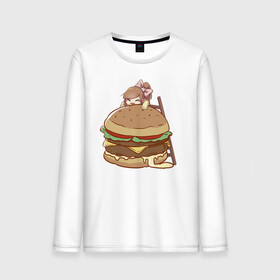 Мужской лонгслив хлопок с принтом Anime Burger в Белгороде, 100% хлопок |  | аниме | бургер | гамбургер | девушка | иллюстрация