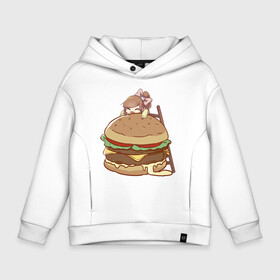 Детское худи Oversize хлопок с принтом Anime Burger в Белгороде, френч-терри — 70% хлопок, 30% полиэстер. Мягкий теплый начес внутри —100% хлопок | боковые карманы, эластичные манжеты и нижняя кромка, капюшон на магнитной кнопке | аниме | бургер | гамбургер | девушка | иллюстрация