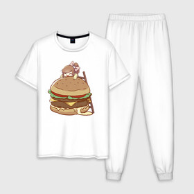 Мужская пижама хлопок с принтом Anime Burger в Белгороде, 100% хлопок | брюки и футболка прямого кроя, без карманов, на брюках мягкая резинка на поясе и по низу штанин
 | аниме | бургер | гамбургер | девушка | иллюстрация