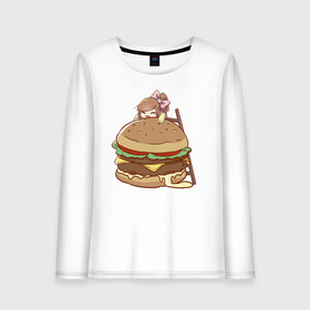 Женский лонгслив хлопок с принтом Anime Burger в Белгороде, 100% хлопок |  | аниме | бургер | гамбургер | девушка | иллюстрация