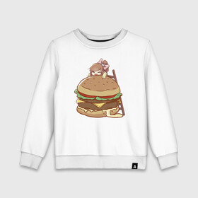 Детский свитшот хлопок с принтом Anime Burger в Белгороде, 100% хлопок | круглый вырез горловины, эластичные манжеты, пояс и воротник | аниме | бургер | гамбургер | девушка | иллюстрация