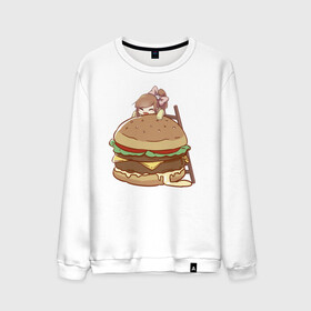 Мужской свитшот хлопок с принтом Anime Burger в Белгороде, 100% хлопок |  | аниме | бургер | гамбургер | девушка | иллюстрация