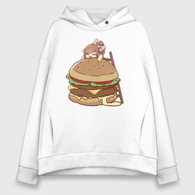 Женское худи Oversize хлопок с принтом Anime Burger в Белгороде, френч-терри — 70% хлопок, 30% полиэстер. Мягкий теплый начес внутри —100% хлопок | боковые карманы, эластичные манжеты и нижняя кромка, капюшон на магнитной кнопке | аниме | бургер | гамбургер | девушка | иллюстрация