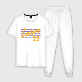 Мужская пижама хлопок с принтом Lakers 23 в Белгороде, 100% хлопок | брюки и футболка прямого кроя, без карманов, на брюках мягкая резинка на поясе и по низу штанин
 | Тематика изображения на принте: basketball | bryant | game | james | kobe | lakers | lebron | los angeles | nba | sport | streetball | баскетбол | баскетболист | брайант | джеймс | игра | игрок | коби | леброн | лейкерс | лос анджелес | мяч | нба | спорт | стритбол