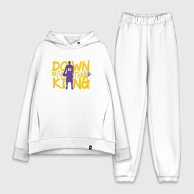 Женский костюм хлопок Oversize с принтом Down With The King в Белгороде,  |  | basketball | bryant | game | james | kobe | lakers | lebron | los angeles | nba | sport | streetball | баскетбол | баскетболист | брайант | джеймс | игра | игрок | коби | леброн | лейкерс | лос анджелес | мяч | нба | спорт | стритбол