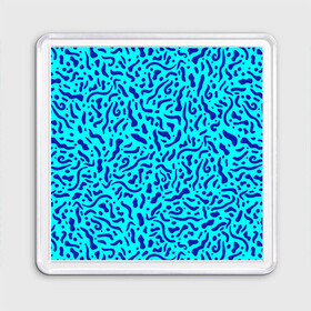 Магнит 55*55 с принтом Неоновые синие узоры в Белгороде, Пластик | Размер: 65*65 мм; Размер печати: 55*55 мм | Тематика изображения на принте: abstract | blue | neon | sea | абстракционизм | абстракция | африканские | вода | волны | голубые узоры | камуфляж | лагуна | линии | мелкий узор | мемфис | море | морское | неоновый | орнамент | пятна | пятнистый