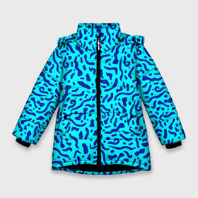 Зимняя куртка для девочек 3D с принтом Неоновые синие узоры в Белгороде, ткань верха — 100% полиэстер; подклад — 100% полиэстер, утеплитель — 100% полиэстер. | длина ниже бедра, удлиненная спинка, воротник стойка и отстегивающийся капюшон. Есть боковые карманы с листочкой на кнопках, утяжки по низу изделия и внутренний карман на молнии. 

Предусмотрены светоотражающий принт на спинке, радужный светоотражающий элемент на пуллере молнии и на резинке для утяжки. | abstract | blue | neon | sea | абстракционизм | абстракция | африканские | вода | волны | голубые узоры | камуфляж | лагуна | линии | мелкий узор | мемфис | море | морское | неоновый | орнамент | пятна | пятнистый