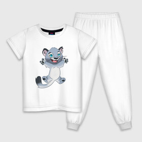 Детская пижама хлопок с принтом Снежный барс в Белгороде, 100% хлопок |  брюки и футболка прямого кроя, без карманов, на брюках мягкая резинка на поясе и по низу штанин
 | кот | котёнок | радость | серый | снежный барс