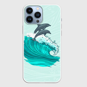 Чехол для iPhone 13 Pro Max с принтом Два дельфина в Белгороде,  |  | Тематика изображения на принте: dolphin | волна | два дельфина | дельфин | дельфины | море | морские | на голубом | с дельфином