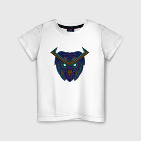 Детская футболка хлопок с принтом Филин орнамент в Белгороде, 100% хлопок | круглый вырез горловины, полуприлегающий силуэт, длина до линии бедер | owl | орнамент | птица | птицы | сова | филин