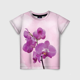 Детская футболка 3D с принтом Нежная орхидея в Белгороде, 100% гипоаллергенный полиэфир | прямой крой, круглый вырез горловины, длина до линии бедер, чуть спущенное плечо, ткань немного тянется | Тематика изображения на принте: blossom | nature | orchid | женственность | красивые цветы | орхидеи | орхидея | фаленопсис