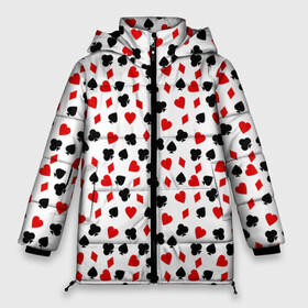 Женская зимняя куртка Oversize с принтом Карточные Масти в Белгороде, верх — 100% полиэстер; подкладка — 100% полиэстер; утеплитель — 100% полиэстер | длина ниже бедра, силуэт Оверсайз. Есть воротник-стойка, отстегивающийся капюшон и ветрозащитная планка. 

Боковые карманы с листочкой на кнопках и внутренний карман на молнии | 777 | a game | cards | casino | chips | flash | fortune | joker | luck | omaha | poker | roulette | straight | texas holdem | tournament | азарт | джокер | игра | казино | карты | омаха | покер | рулетка | стрит | техасский холдэм | турнир | удача | фишки