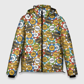 Мужская зимняя куртка 3D с принтом Покерные Фишки в Белгороде, верх — 100% полиэстер; подкладка — 100% полиэстер; утеплитель — 100% полиэстер | длина ниже бедра, свободный силуэт Оверсайз. Есть воротник-стойка, отстегивающийся капюшон и ветрозащитная планка. 

Боковые карманы с листочкой на кнопках и внутренний карман на молнии. | 777 | cards | casino | chips | flash | fortune | game | joker | luck | omaha | poker | roulette | straight | texas holdem | tournament | азарт | джокер | игра | казино | карты | омаха | покер | рулетка | стрит | техасский холдэм | турнир | удача | фишки |