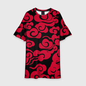 Детское платье 3D с принтом Красное облако в Белгороде, 100% полиэстер | прямой силуэт, чуть расширенный к низу. Круглая горловина, на рукавах — воланы | Тематика изображения на принте: art | cloud | иллюстрация | облако | японский арт