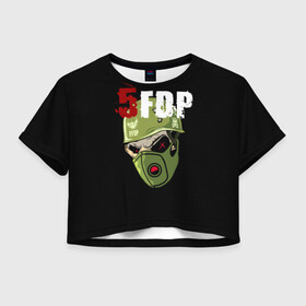 Женская футболка Crop-top 3D с принтом FFDP (череп в каске и маске) в Белгороде, 100% полиэстер | круглая горловина, длина футболки до линии талии, рукава с отворотами | 5fdp | ffdp | five finger death punch | skull | маска | череп
