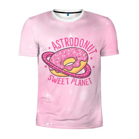 Мужская футболка 3D спортивная с принтом Планета Пончик в Белгороде, 100% полиэстер с улучшенными характеристиками | приталенный силуэт, круглая горловина, широкие плечи, сужается к линии бедра | выпечка | карамель | космос | планета | пончик | сладкий | сладость