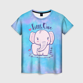 Женская футболка 3D с принтом Маленький слоненок в Белгороде, 100% полиэфир ( синтетическое хлопкоподобное полотно) | прямой крой, круглый вырез горловины, длина до линии бедер | детеныш | милый | ребенок | слон | слоненок | слоник