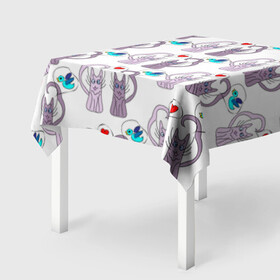 Скатерть 3D с принтом Фиолетовые котики в Белгороде, 100% полиэстер (ткань не мнется и не растягивается) | Размер: 150*150 см | кошки | любовь | милый | птичка | сердце