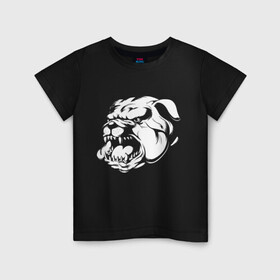 Детская футболка хлопок с принтом Бульдог белый на черном в Белгороде, 100% хлопок | круглый вырез горловины, полуприлегающий силуэт, длина до линии бедер | dog | бульдог | животные | пес | природа | собака | собаки | собакчка | собачки