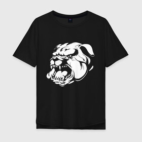 Мужская футболка хлопок Oversize с принтом Бульдог белый на черном в Белгороде, 100% хлопок | свободный крой, круглый ворот, “спинка” длиннее передней части | dog | бульдог | животные | пес | природа | собака | собаки | собакчка | собачки