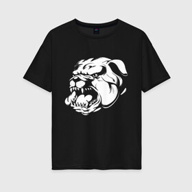 Женская футболка хлопок Oversize с принтом Бульдог белый на черном в Белгороде, 100% хлопок | свободный крой, круглый ворот, спущенный рукав, длина до линии бедер
 | dog | бульдог | животные | пес | природа | собака | собаки | собакчка | собачки
