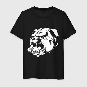 Мужская футболка хлопок с принтом Бульдог белый на черном в Белгороде, 100% хлопок | прямой крой, круглый вырез горловины, длина до линии бедер, слегка спущенное плечо. | dog | бульдог | животные | пес | природа | собака | собаки | собакчка | собачки