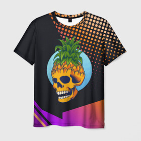 Мужская футболка 3D с принтом Череп - ананас в Белгороде, 100% полиэфир | прямой крой, круглый вырез горловины, длина до линии бедер | ананас | прикол | прикольные | фрукт | череп