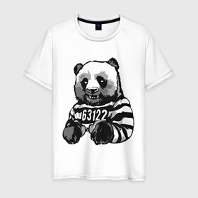 Мужская футболка хлопок с принтом Панда вор в Белгороде, 100% хлопок | прямой крой, круглый вырез горловины, длина до линии бедер, слегка спущенное плечо. | bear | panda | вор | животные | звери | медведь | мишка | панда | панды | преступник | природа