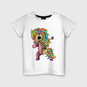 Детская футболка хлопок с принтом Единорог зомби dab в Белгороде, 100% хлопок | круглый вырез горловины, полуприлегающий силуэт, длина до линии бедер | cute | dab | funny | pony | rainbow | unicorn | zombie | единорог | единорожка | зомби | милый | пони | радуга