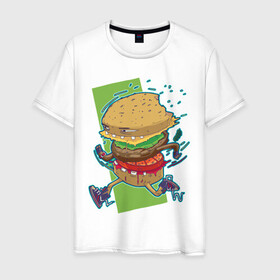 Мужская футболка хлопок с принтом Fast Food в Белгороде, 100% хлопок | прямой крой, круглый вырез горловины, длина до линии бедер, слегка спущенное плечо. | art | burger | cheese | cutlet | fast food | food | hamburger | salad | sandwich | арт | бургер | бутерброд | гамбургер | еда | котлета | салат | сыр | фаст фуд