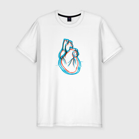 Мужская футболка хлопок Slim с принтом 3D эффект | Биение сердца в Белгороде, 92% хлопок, 8% лайкра | приталенный силуэт, круглый вырез ворота, длина до линии бедра, короткий рукав | 3д | anaglyph | art | blue | cardio | focus | heart | heartbeat | love | real heart | red | анаглиф | арт | глитч | глич | иллюстрация | кардио | кардиограмма | клапаны | красный | любовь | настоящее сердце | рисунок | сердце | синий