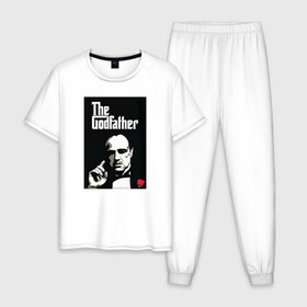 Мужская пижама хлопок с принтом Вито Корлеоне в Белгороде, 100% хлопок | брюки и футболка прямого кроя, без карманов, на брюках мягкая резинка на поясе и по низу штанин
 | Тематика изображения на принте: godfather | кино | крестный отец | фильм